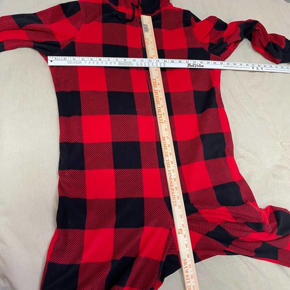 Old Navy Women's XL One-Piece Hooded Pajama Black Red Plaid Flannel Zip Front - Picture 8 of 13